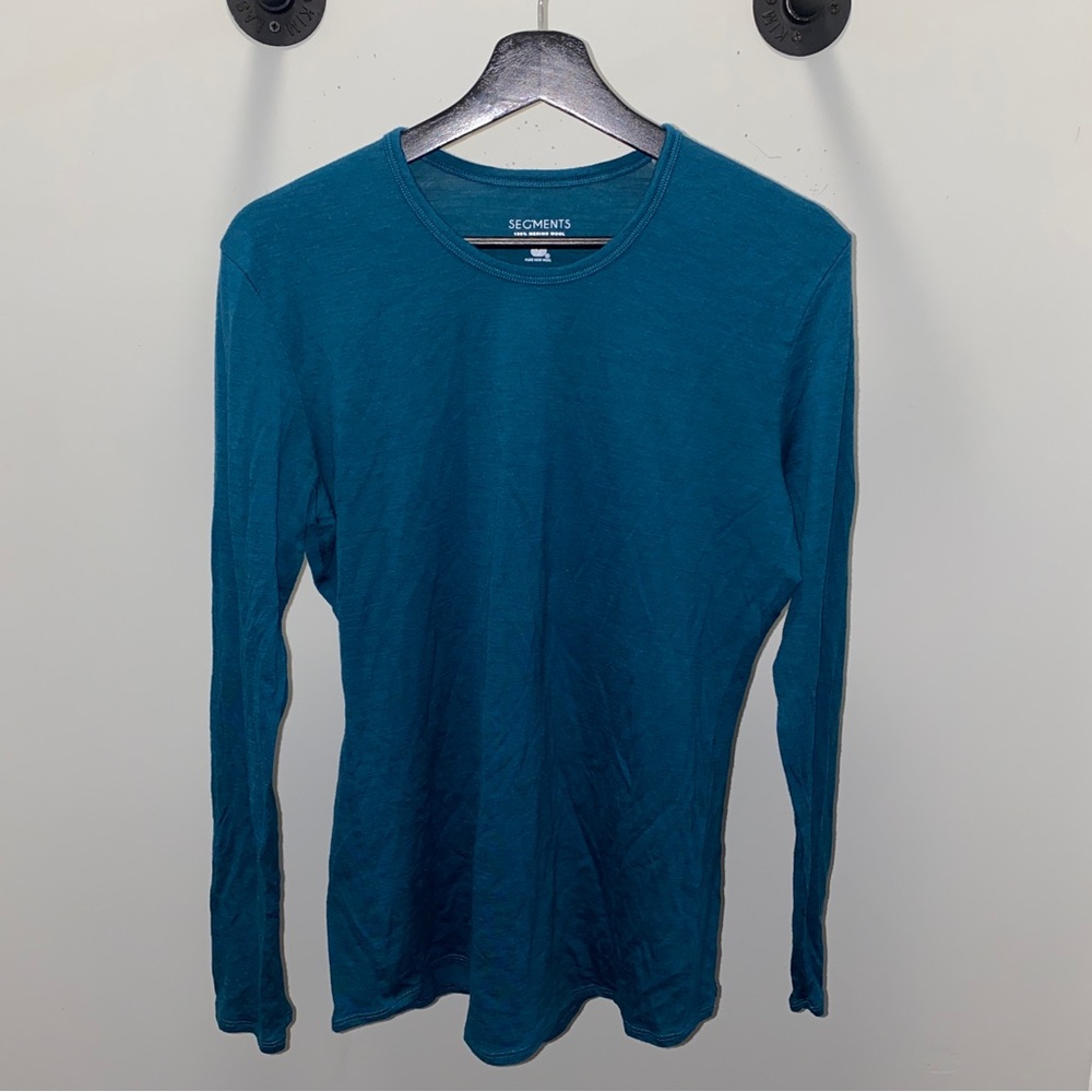 Segments Womens Large 100% Merino Wool Baselayer Shirt Long Sleeve Teal Blue